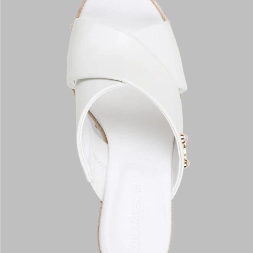 Karl Lagerfeld White Crisscross Slide Mule with Gold Accent